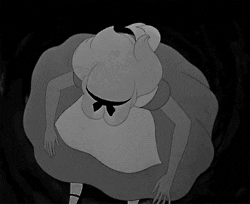 Black and white alice in wonderland gif falling down bunny hole