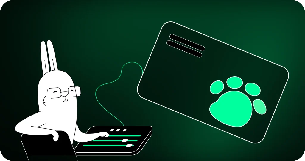 White Rabbit illustration of NFC business card being designed