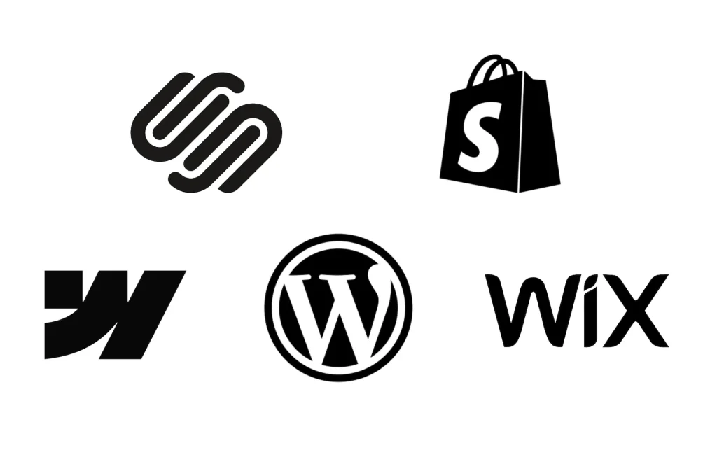 Black and white graphic of different CMS platforms