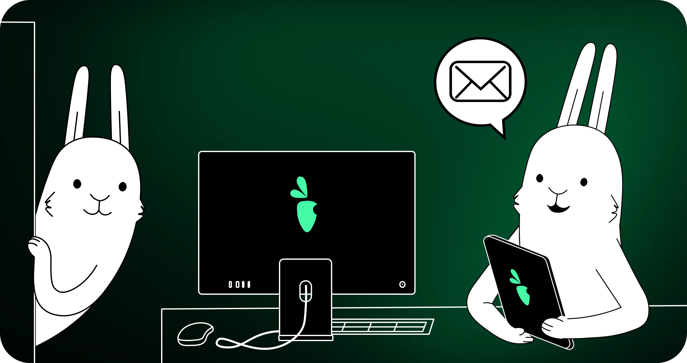 WR thumbnail of rabbit in front of computer with ipad