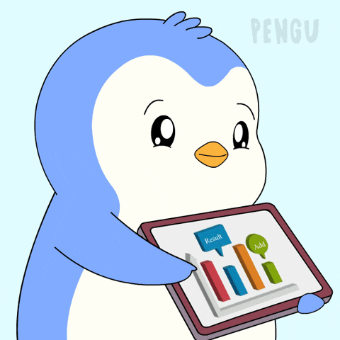 Penguin showing data on tablet gif by pudgy penguins
