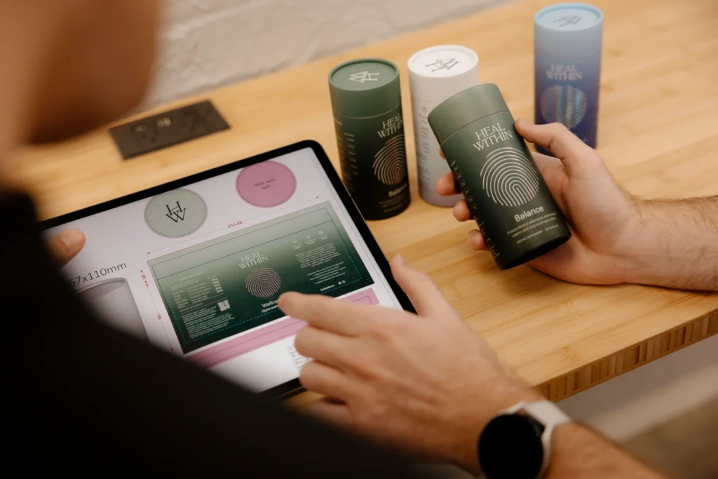 White rabbit team comparing packaging design