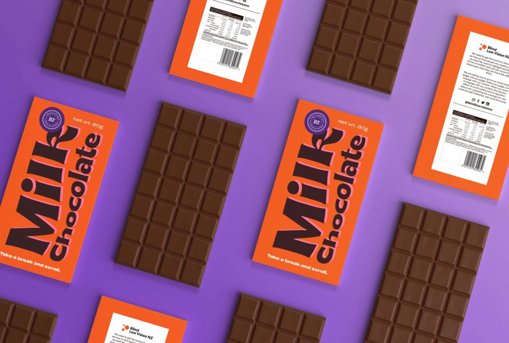 orange and purple chocolate bar packaging
