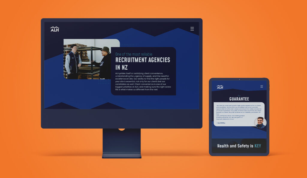 navy blue and orange ux design for White Rabbit client