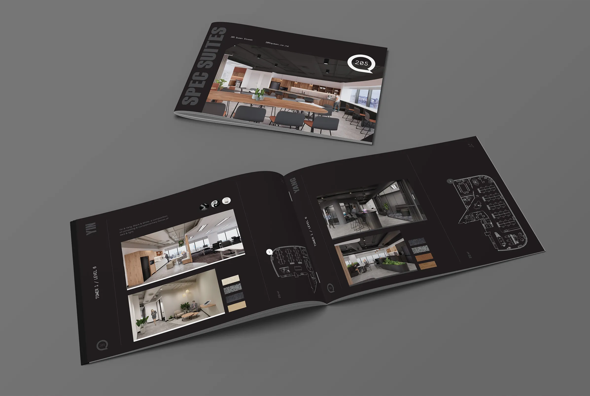 A sleek black booklet from White Rabbit's graphic designers